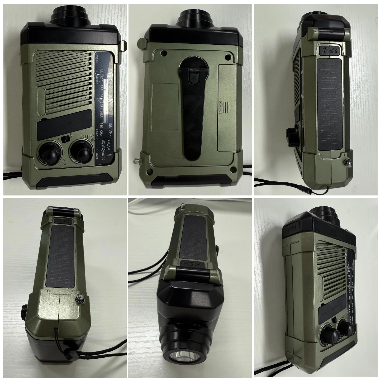 Wind-up Radio - Solar Radio - World Receiver - Portable Radio - Flashlight with Dynamo - Powerbank Function - Camping Radio - Outdoor Gadgets - Rechargeable Flashlight - USB Charger - FM AM Receiver - Hiking - Green - 1 Piece