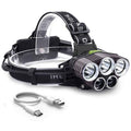 Rechargeable Headlamp 5 LED USB Head Torch 6 Modes Black