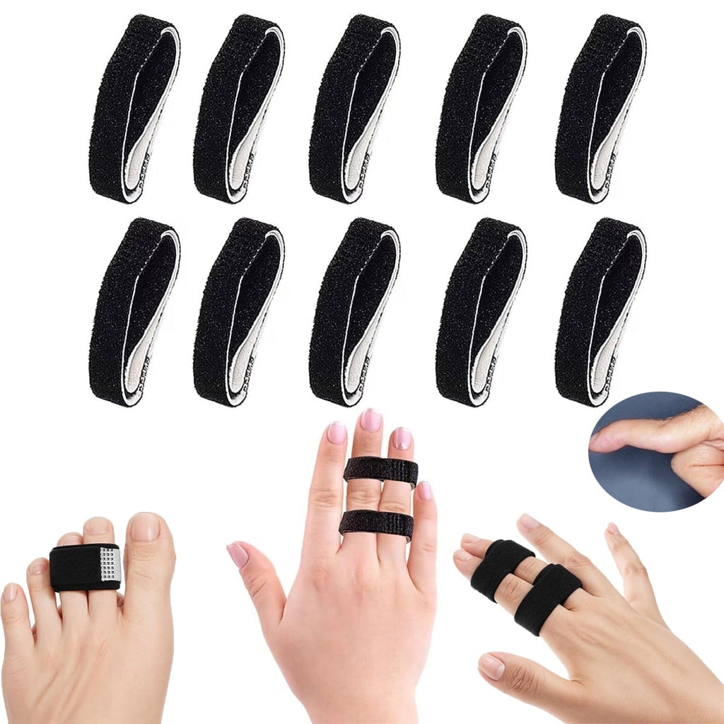 Hook and Loop Finger Wrap,Tutuviw 10 Pcs Washable and Reusable Buddy Straps for Fingers,Buddy Tape Finger Straps,Toe Separator for Bunion,Finger Brace for Injured/Jammed/Trigger Finger Support(Black) Black