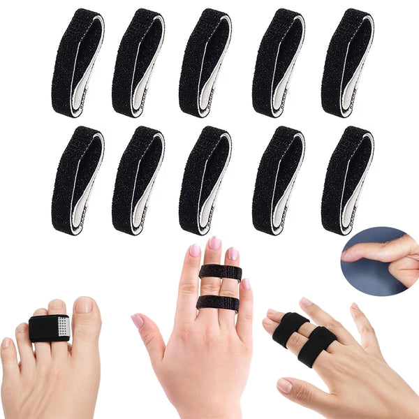 Hook and Loop Finger Wrap,Tutuviw 10 Pcs Washable and Reusable Buddy Straps for Fingers,Buddy Tape Finger Straps,Toe Separator for Bunion,Finger Brace for Injured/Jammed/Trigger Finger Support(Black) Black