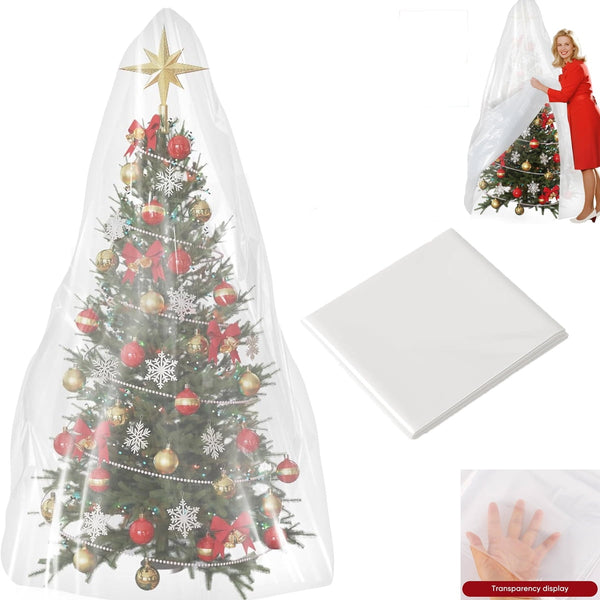 Tutuviw Christmas Tree Storage Bag,Clear Waterproof Xmas Trees Upright Cover Extra Large Plastic Bags Container to Cover Xmas Trees up to 9-Ft Tall, Disposable, Bio-Friendly(Clear Bag)