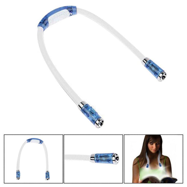 Rechargeable LED Neck Reading Light, 3 Modes Neck Reading Lamp, Hands Free Flexible Torch, U-Shaped LED Light with Soft Silicone Arms Comfortable Wear, for Camping Repairing Knitting Blue