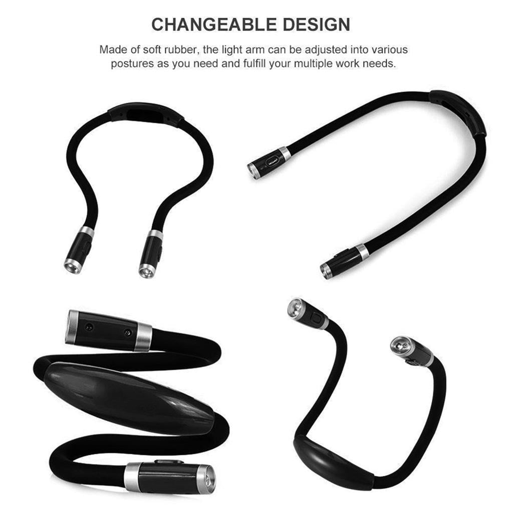 Rechargeable LED Neck Reading Light, 3 Modes Neck Reading Lamp, Hands Free Flexible Torch, U-Shaped LED Light with Soft Silicone Arms Comfortable Wear, for Camping Repairing Knitting Blue