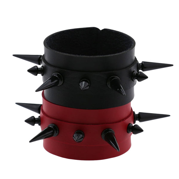 PATKAW 2-Pack Adjustable Punk Bracelets with Spiked , Stylish Wristbands for Men and Women 22x4cm Assorted Color