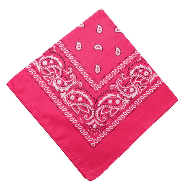 22 inch Cotton Paisley Bandana Multi Colored Set Cowboy Bandana Head Scarf Double-sided for Men & Women Hot Pink