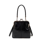 Retro Handbag for Women - Leather Shoulder Bag Evening Clutch Crossbody Purse with Kiss Lock Black
