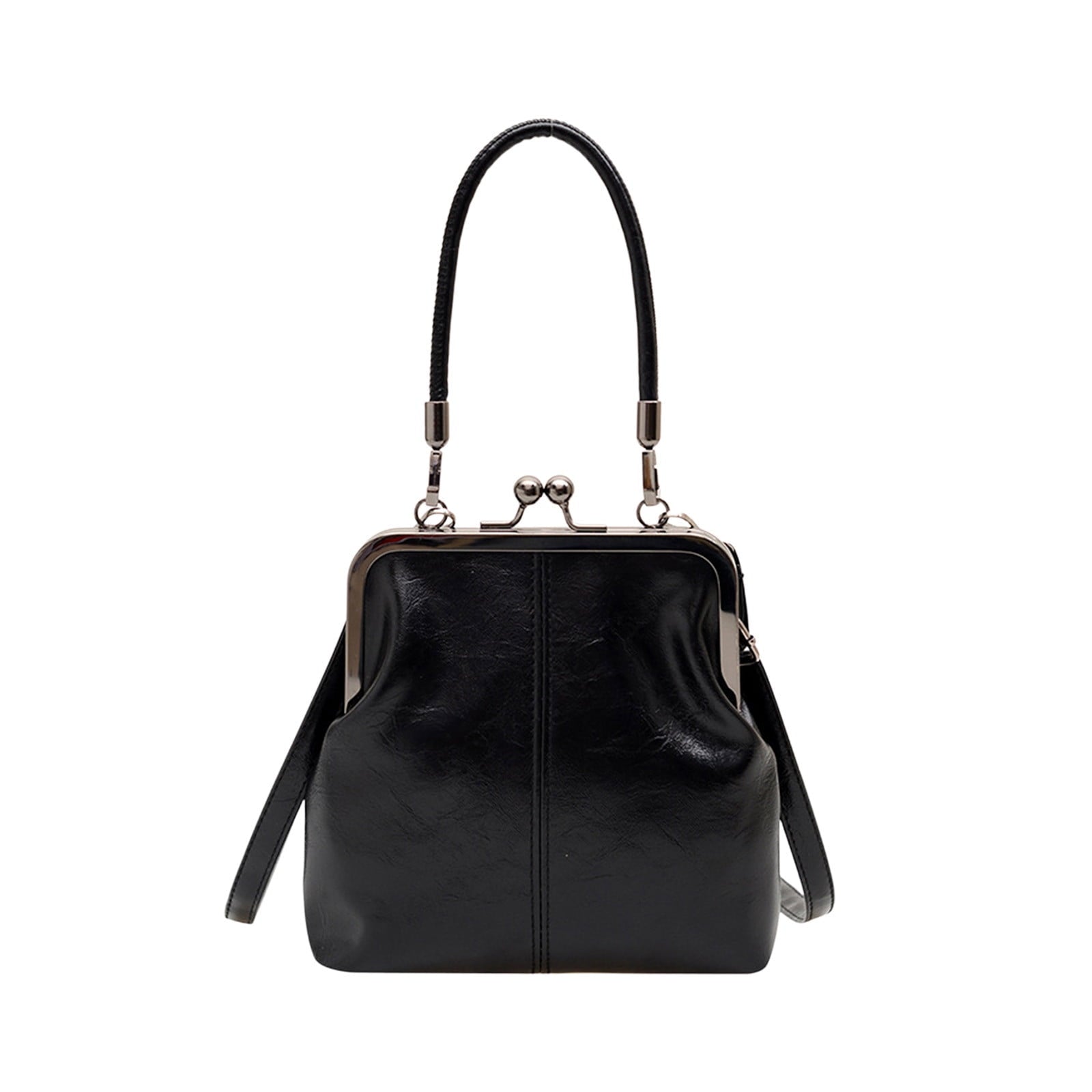 Retro Handbag for Women - Leather Shoulder Bag Evening Clutch Crossbody Purse with Kiss Lock Black