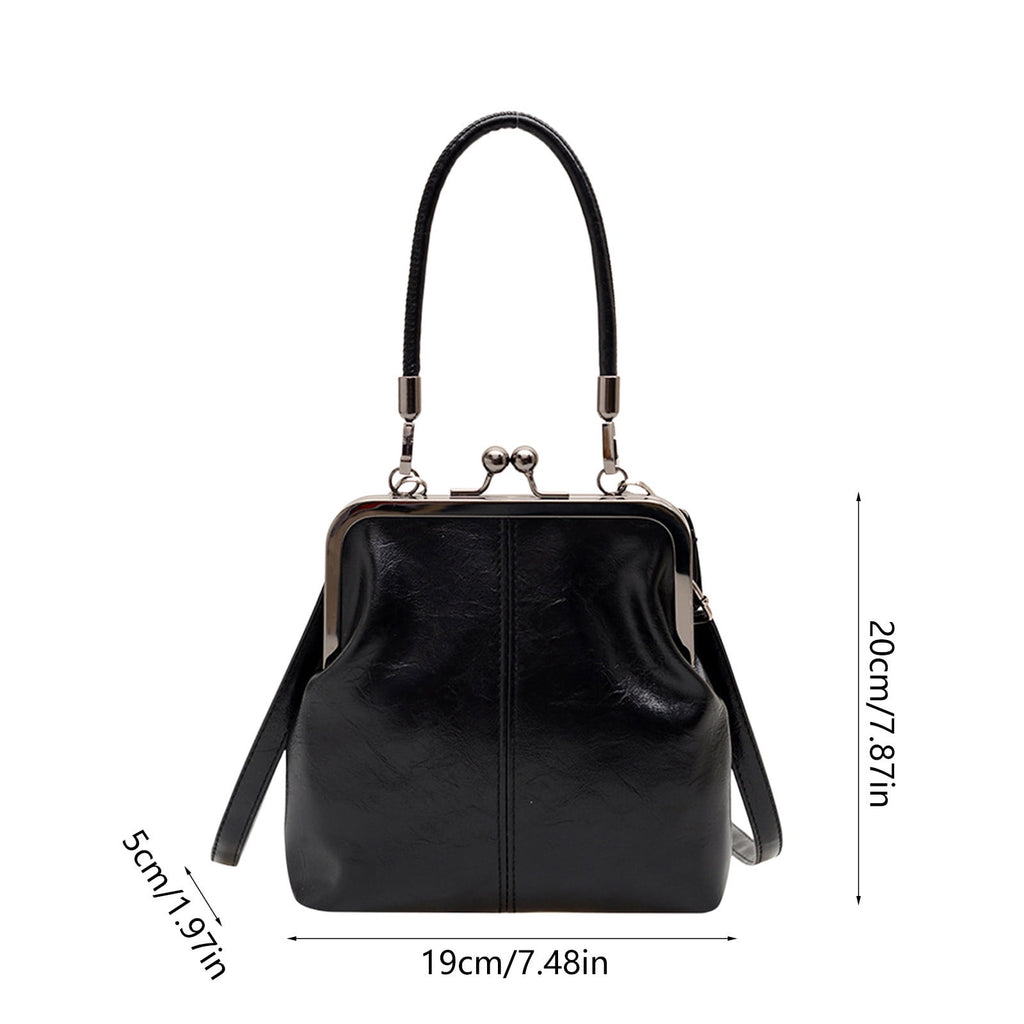Retro Handbag for Women - Leather Shoulder Bag Evening Clutch Crossbody Purse with Kiss Lock Black