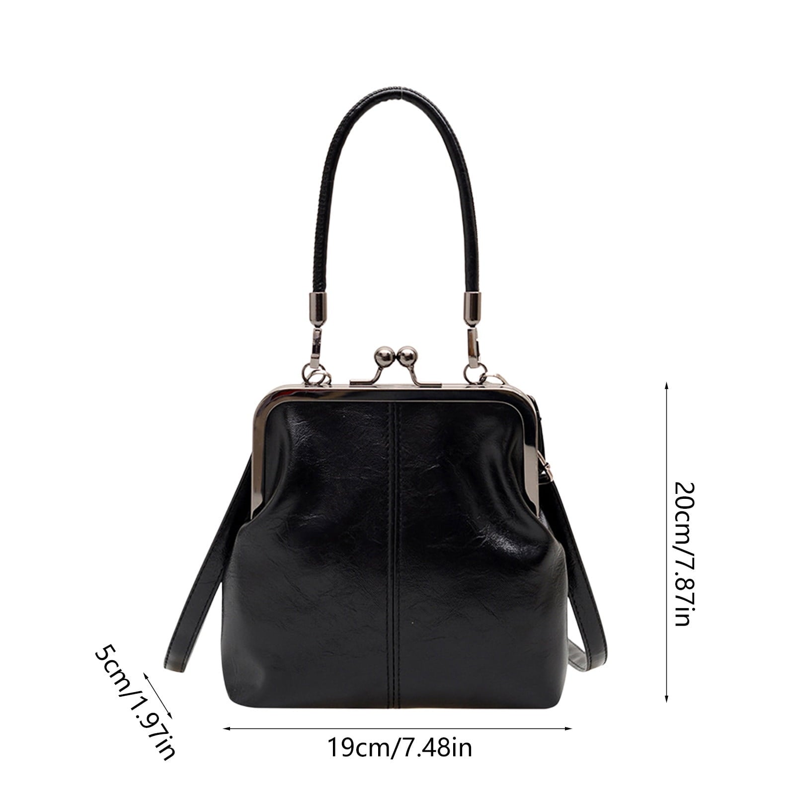 Retro Handbag for Women - Leather Shoulder Bag Evening Clutch Crossbody Purse with Kiss Lock Black