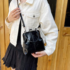 Retro Handbag for Women - Leather Shoulder Bag Evening Clutch Crossbody Purse with Kiss Lock Black
