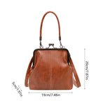 Retro Handbag for Women - Leather Shoulder Bag Evening Clutch Crossbody Purse with Kiss Lock Brown