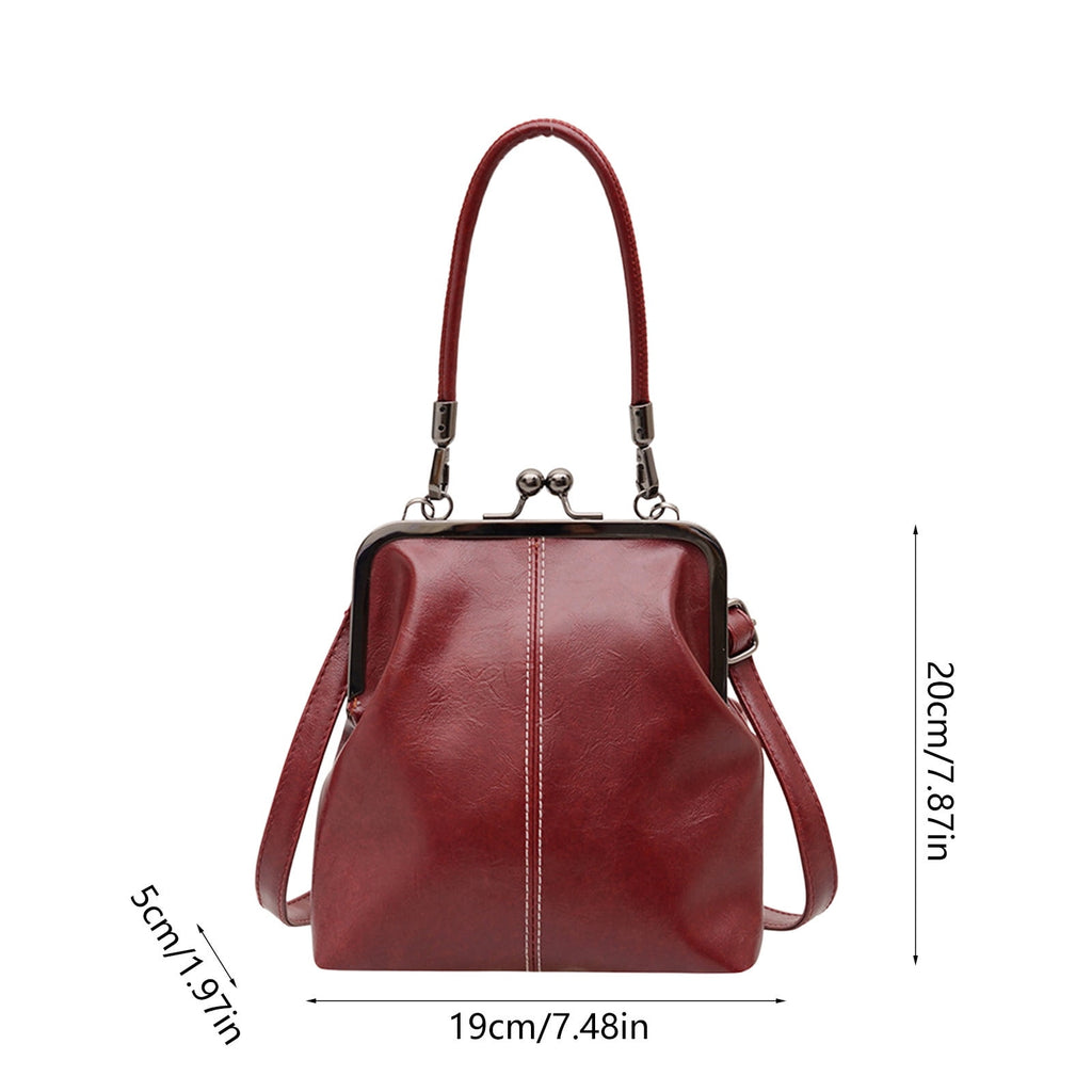 Retro Handbag for Women - Leather Shoulder Bag Evening Clutch Crossbody Purse with Kiss Lock Burgundy