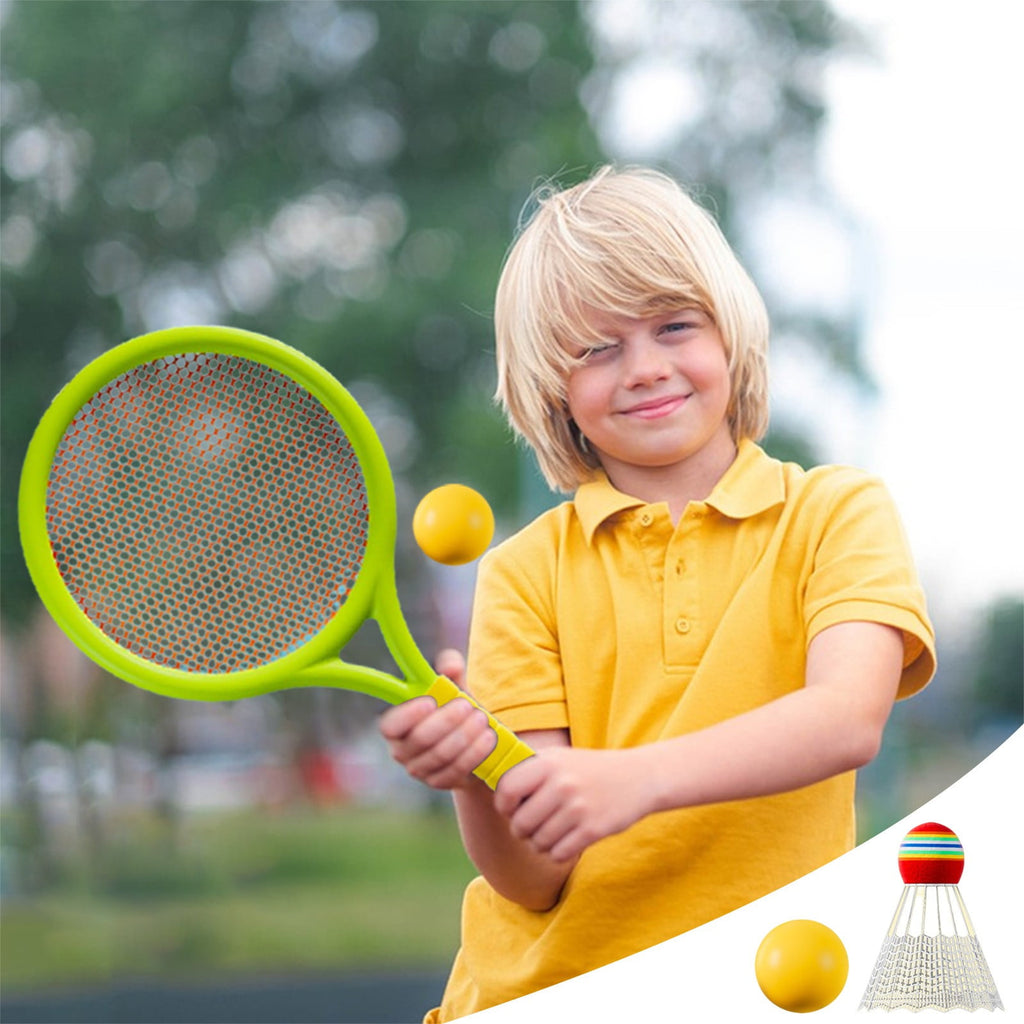 Kids Badminton & Tennis Set - Racket Family Sports Gift with Balls， Lightweight Beginner Gear for Ages 6-12, Indoor/Outdoor Play Blue