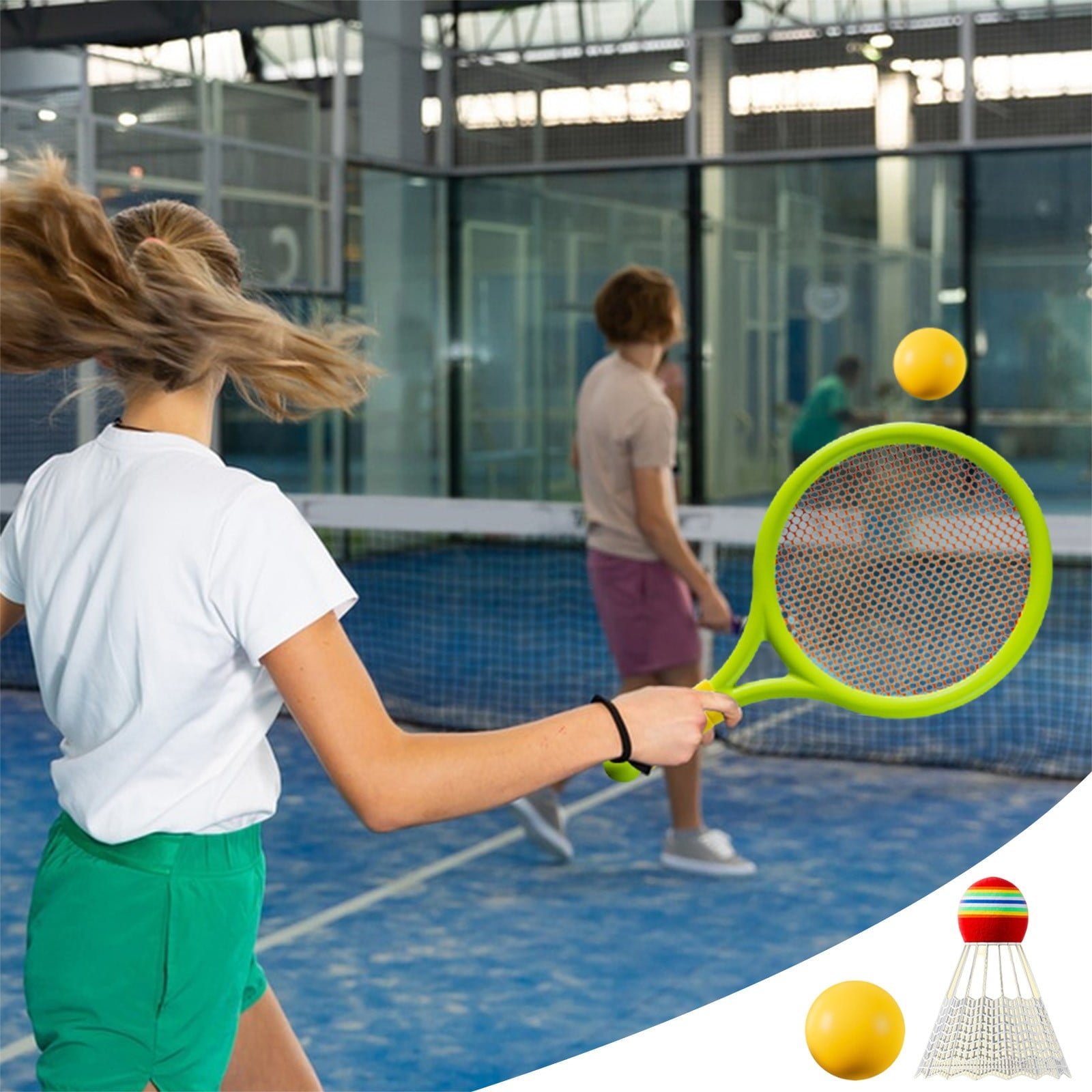 Kids Badminton & Tennis Set - Racket Family Sports Gift with Balls， Lightweight Beginner Gear for Ages 6-12, Indoor/Outdoor Play Blue