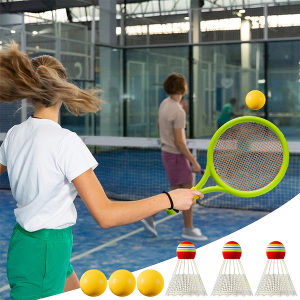 Kids Badminton & Tennis Set - Racket Family Sports Gift with Balls， Lightweight Beginner Gear for Ages 6-12, Indoor/Outdoor Play Blue 1