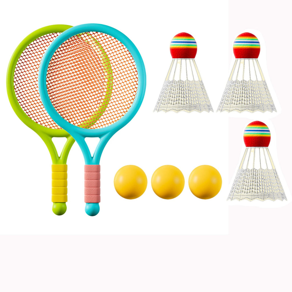 Kids Badminton & Tennis Set - Racket Family Sports Gift with Balls， Lightweight Beginner Gear for Ages 6-12, Indoor/Outdoor Play Blue 1