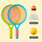 Kids Badminton & Tennis Set - Racket Family Sports Gift with Balls， Lightweight Beginner Gear for Ages 6-12, Indoor/Outdoor Play Blue 1