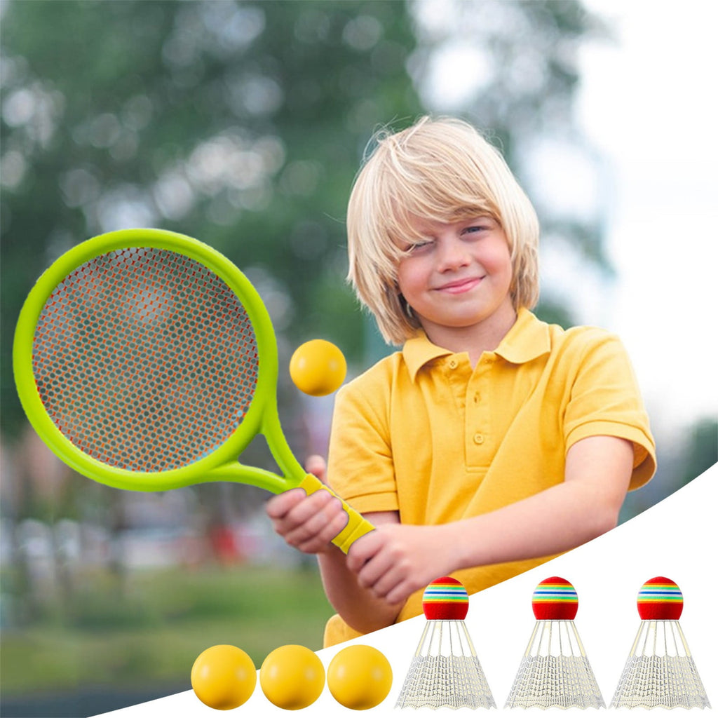 Kids Badminton & Tennis Set - Racket Family Sports Gift with Balls， Lightweight Beginner Gear for Ages 6-12, Indoor/Outdoor Play Blue 1