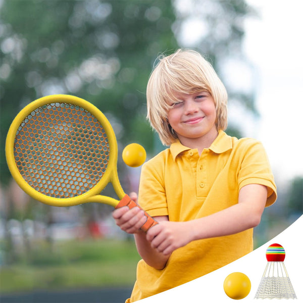 Kids Badminton & Tennis Set - Racket Family Sports Gift with Balls， Lightweight Beginner Gear for Ages 6-12, Indoor/Outdoor Play Red
