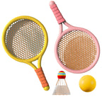 Kids Badminton & Tennis Set - Racket Family Sports Gift with Balls， Lightweight Beginner Gear for Ages 6-12, Indoor/Outdoor Play Red