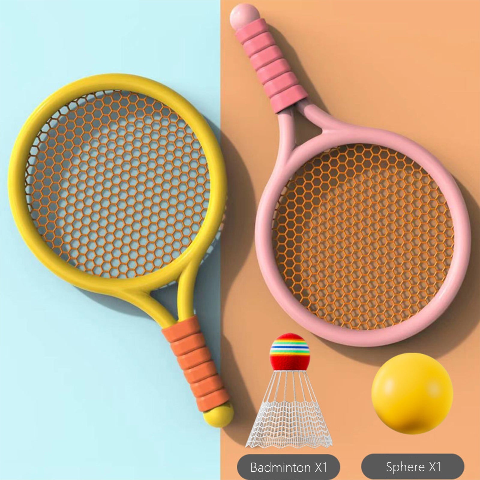 Kids Badminton & Tennis Set - Racket Family Sports Gift with Balls， Lightweight Beginner Gear for Ages 6-12, Indoor/Outdoor Play Red