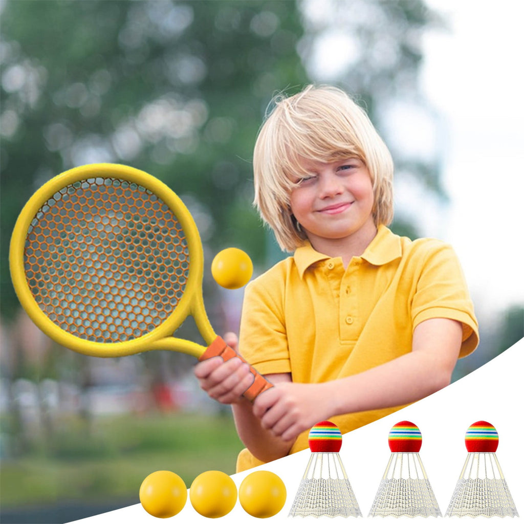 Kids Badminton & Tennis Set - Racket Family Sports Gift with Balls， Lightweight Beginner Gear for Ages 6-12, Indoor/Outdoor Play Red 1