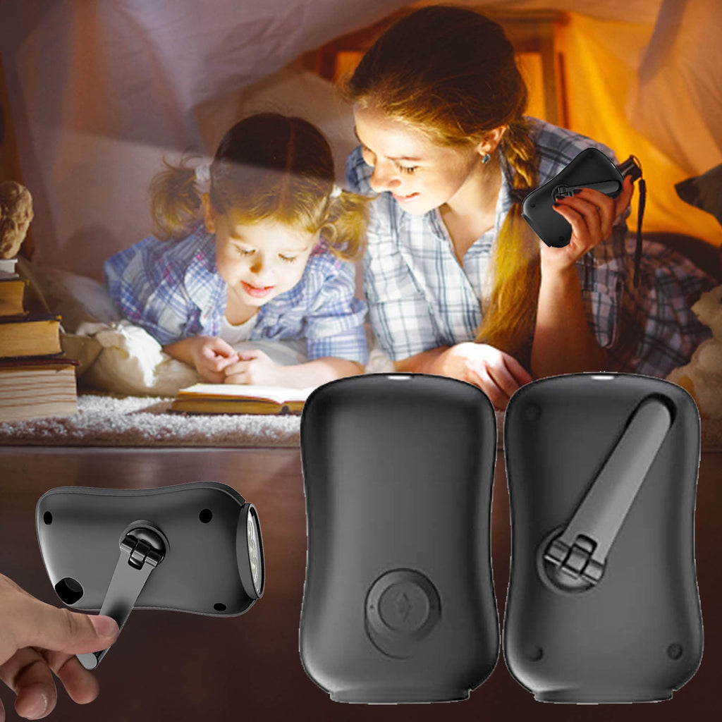 Crank Flashlight, Emergency Rechargeable LED Flashlight, Portable Camping Light, Self Powered Rechargeable Flashlight for Outdoor Mountaineering Backpack Hiking As Show Black