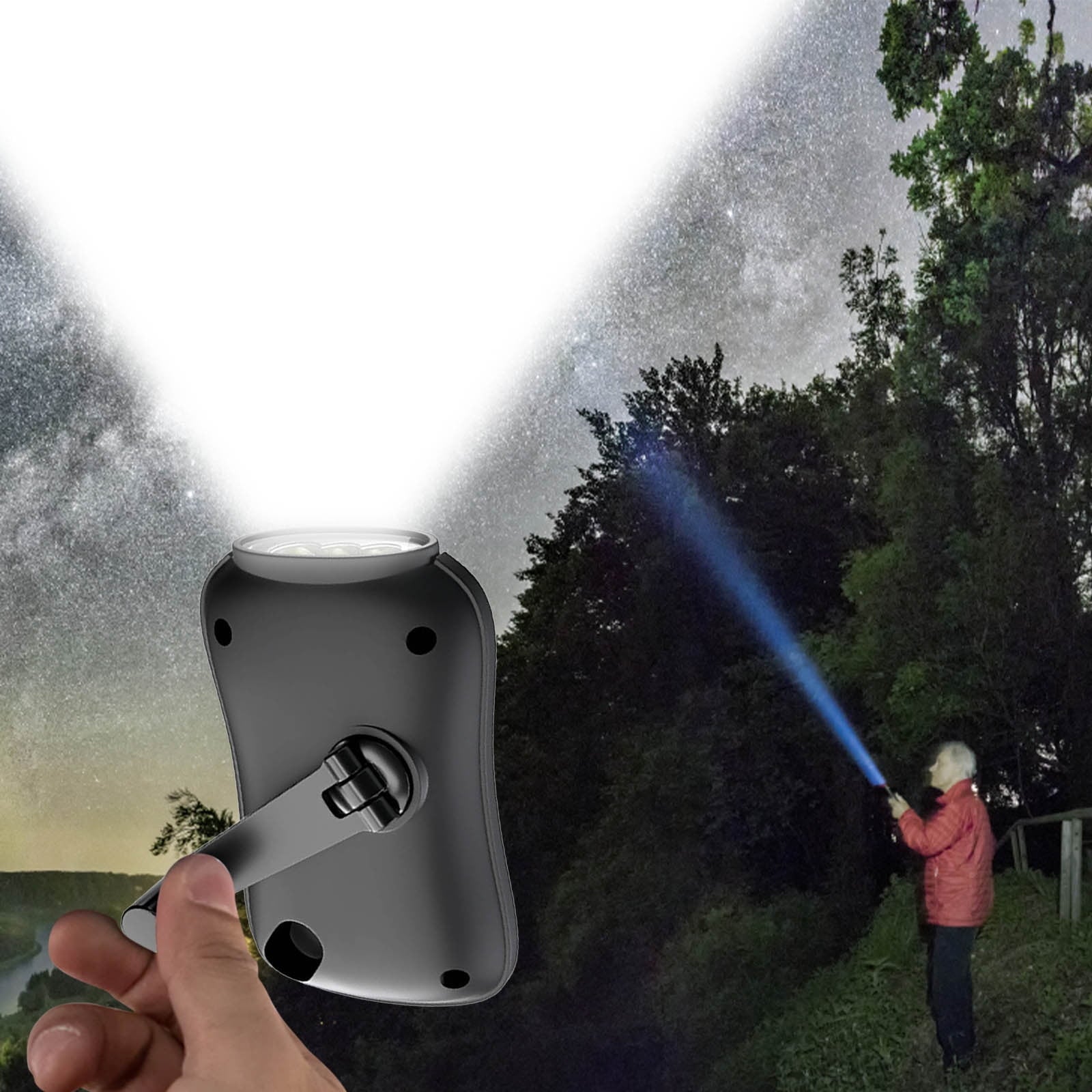 Crank Flashlight, Emergency Rechargeable LED Flashlight, Portable Camping Light, Self Powered Rechargeable Flashlight for Outdoor Mountaineering Backpack Hiking As Show white