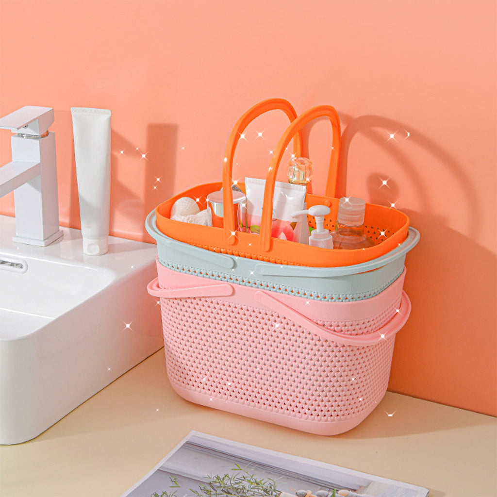 Portable Shower Tote Plastic Storage Basket with Handle Box Organizer Bin for Bathroom, Pantry, Kitchen, College Dorm (11.22×7.09×7.09 inch) 11.22" x 7.09" x 7.09" Pink 1