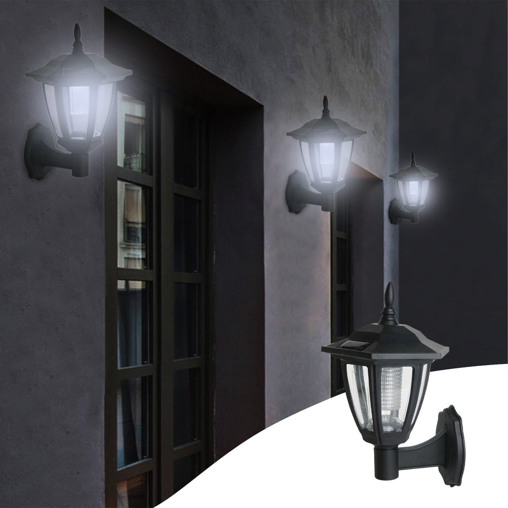 Solar Powered Wall Lanterns Outdoor, Dusk to Dawn Motion Sensor LED Sconce Lights Waterproof, Exterior Front Porch Security Lamps for Wall Mount Patio Fence Cold White Black