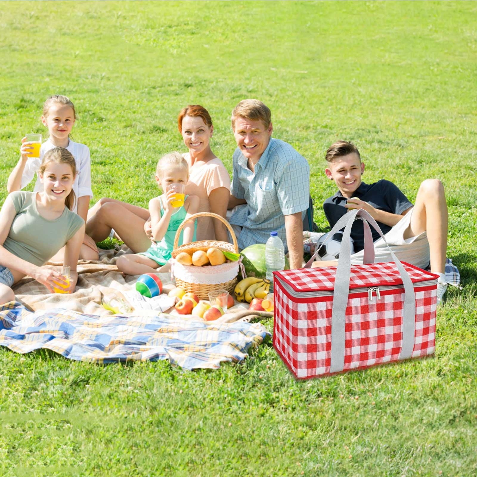 Large Picnic Basket Shopping Basket Camping Picnic Basket Travel Picnic Bag Portable Bento Bag Thermal Insulation Bag Red