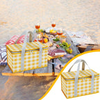 Large Picnic Basket Shopping Basket Camping Picnic Basket Travel Picnic Bag Portable Bento Bag Thermal Insulation Bag Yellow