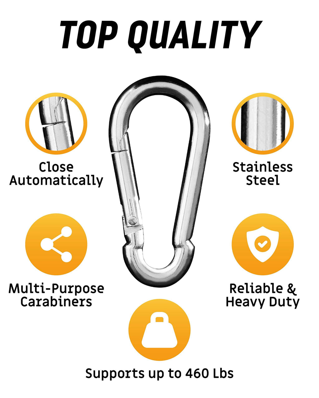 Carabiner Clip 5 Pack - Multipurpose Heavy Duty Snap Hooks -  Large Clips for Keys Hook（silvery，7.5*3.6cm)