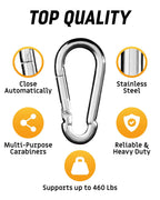 Carabiner Clip 5 Pack - Multipurpose Heavy Duty Snap Hooks -  Large Clips for Keys Hook（silvery，7.5*3.6cm)