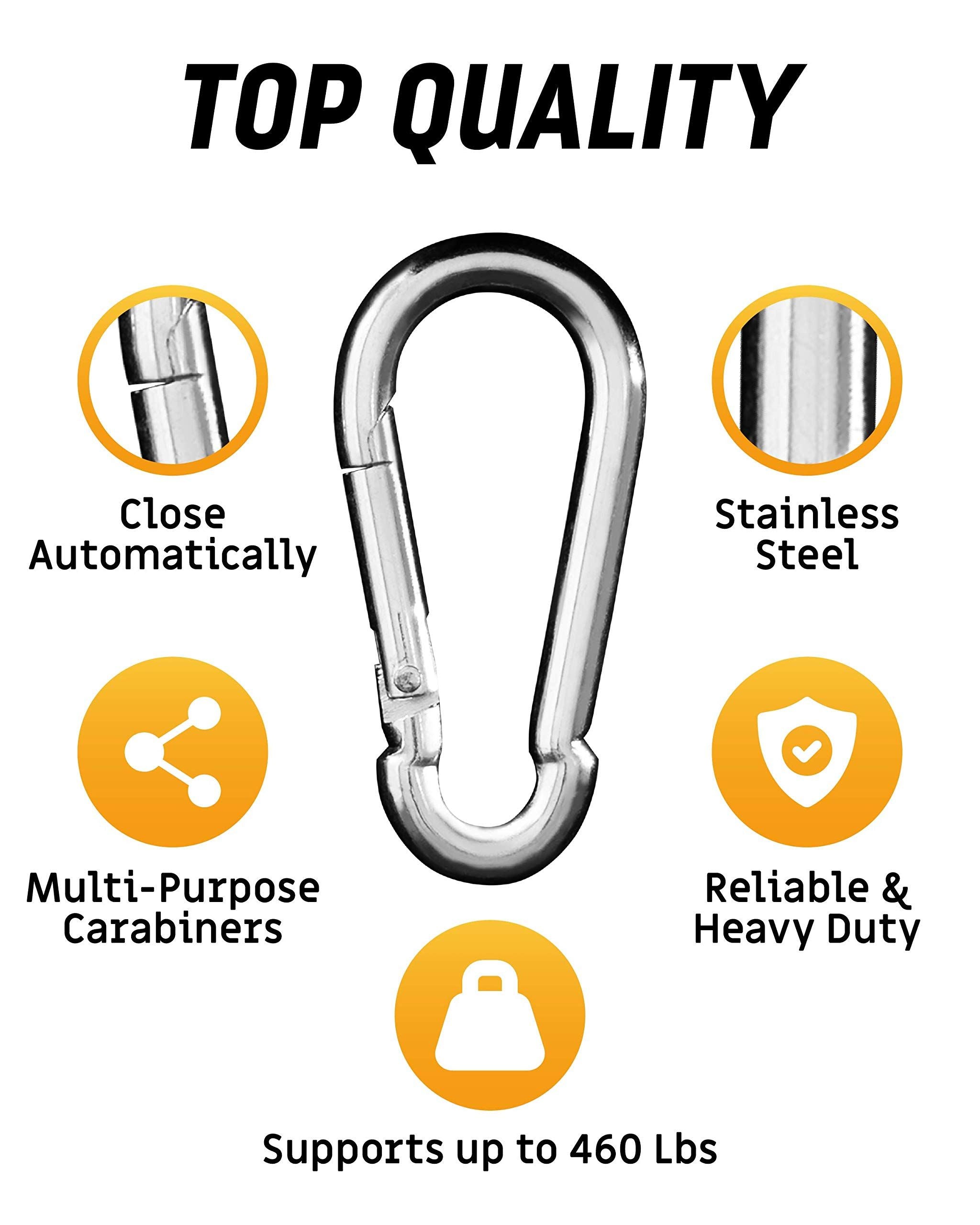 Carabiner Clip 5 Pack - Multipurpose Heavy Duty Snap Hooks -  Large Clips for Keys Hook（silvery，7.5*3.6cm)