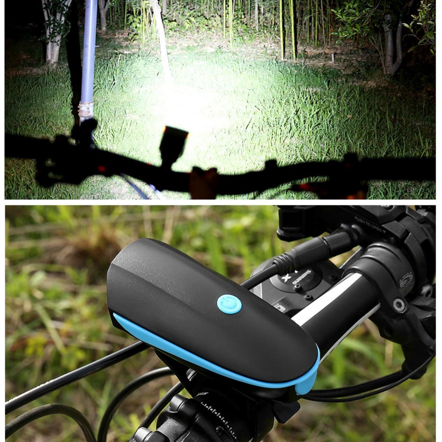 Bike Lights with Horn Set USB Rechargeable Bike Accessories for Kids Adults Waterproof Mountain, Night Riding（7588 horn headlights blue）