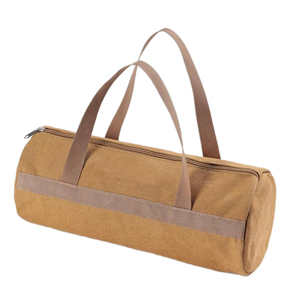 Tent Stakes Bag, Double Layer Tent Pole Pegs Storage Bag, Camping Accessories Large-Capacity Canvas Tool Bag with Zipper for Man Camping, Hiking (36cm Khaki)