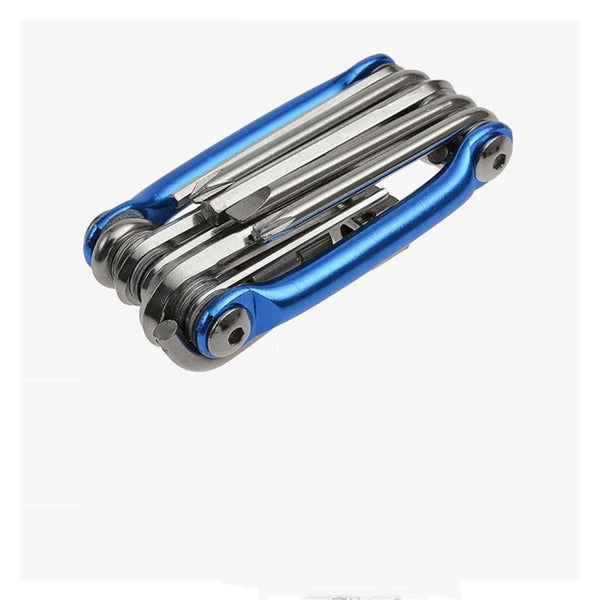 Bike Multitool - Bike Tool Kit -11 In 1 Lightweight Stainless Steel Bicycle Multi tool -  with Chain Clamps, Firm Wrench, Screwdriver, Straight Screwdriver, Hex Key Wrench, （blue）