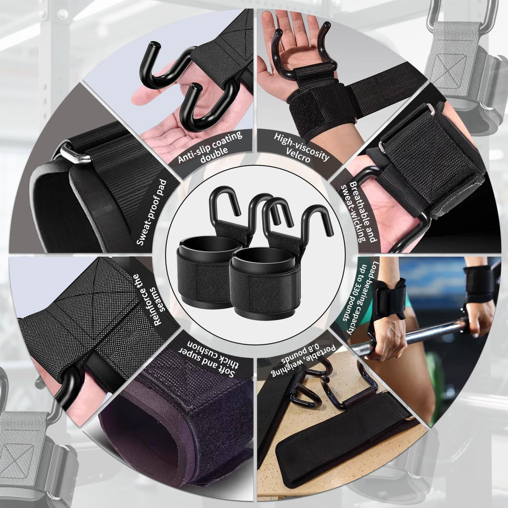 Weight Lifting Hooks (Pair), Wrist Strap Hooks for Weightlifting, Adjustable Men and Women Gym Lifting Straps Hook for Pull-Ups, Deadlifts, Strength Training, and Fitness Workouts