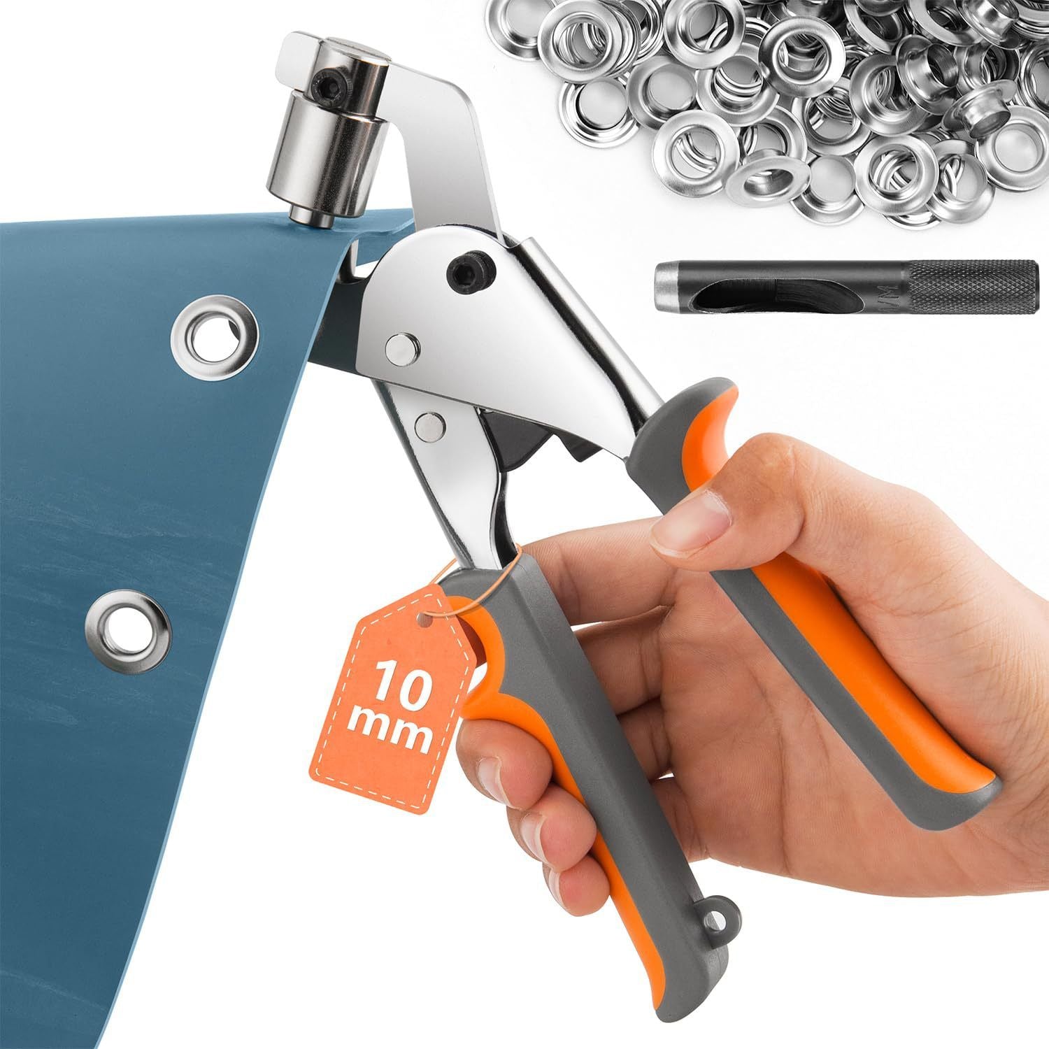 Heavy Duty Grommet Tool Kit, 500 pcs 10mm Grommets, Eyelet Tool, Press for Tarp, Grommet Kit, Fabric, Banner, Canvas, Leather, Tents, Vinyl