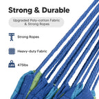 Hammocks Portable Camping Hammock Upgraded Comfortable Fabric Hammock with Two Anti Roll Balance Beam and Sturdy Tree Straps for Camping, Patio, （Blue Green，260*80cm）