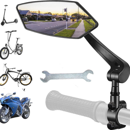 1 Pair Bike Mirror Handlebar [Left + Right], HD Glass Bicycle Mirror, 360° Rotatable Adjustable Shockproof Rearview Mirror, for E-Bike Mountain Bike Road Bike Electric Scooter