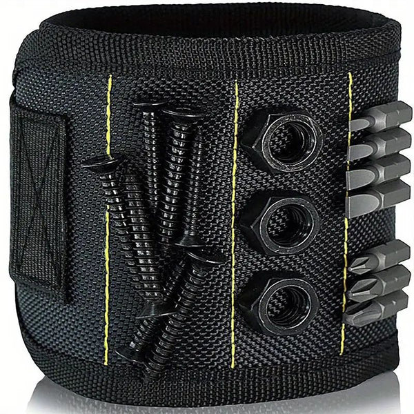 Magnetic Wristband by Wrap-It Storage - Black - Great Father Gift Wrist Magnet Tool Belt and Screw Holder（Black 5 rows with 10 magnets）Only wristband