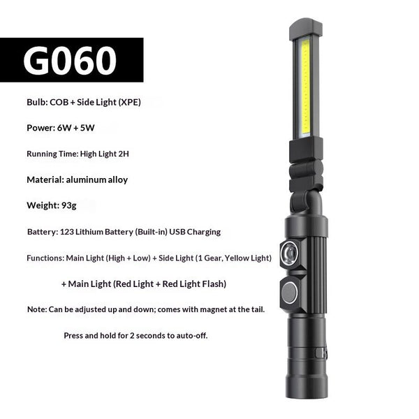 Foldable Rechargeable LED Work Light, LED Slim Work Light with Magnetic Base. Ultra Bright Flashlight, Cast Aluminum, Mechanics, Car Repair, Outdoor, Camping, Emergency, Garage
