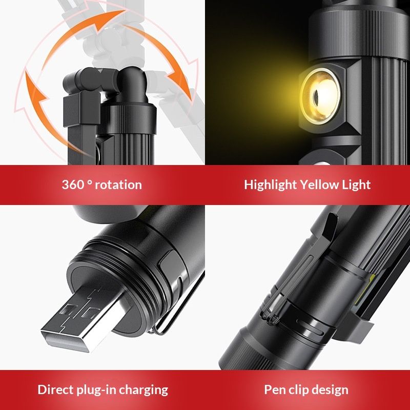 Foldable Rechargeable LED Work Light, LED Slim Work Light with Magnetic Base. Ultra Bright Flashlight, Cast Aluminum, Mechanics, Car Repair, Outdoor, Camping, Emergency, Garage
