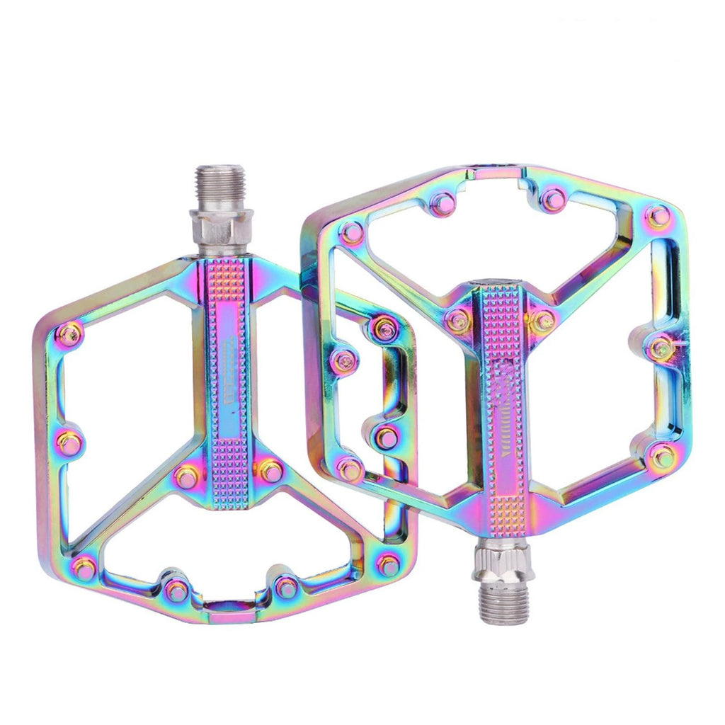 Road/Mountain Bike Pedals - 3 Bearings Bicycle Pedals -  Machined Flat Pedals with Removable Anti-Skid Nails（10.5*9.9cm)