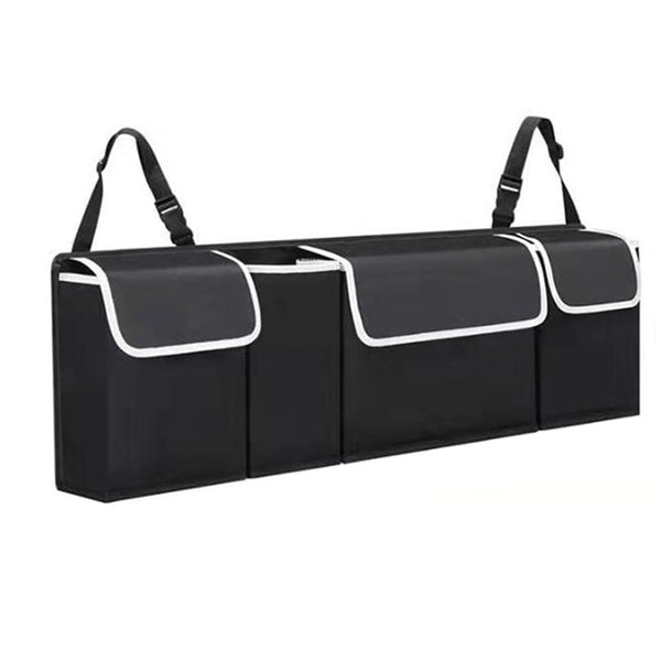 Car Backseat Trunk Organizer with 4 Large Storage, 3 Buckles - Black A