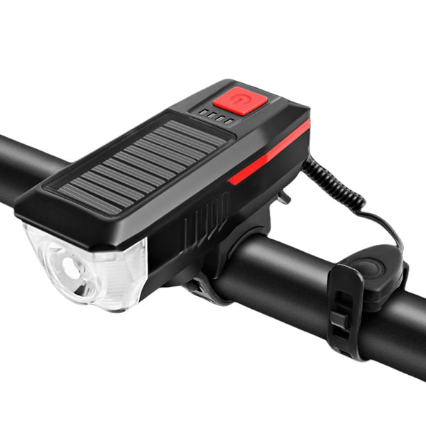 Bike Horn Headlight Solar/USB Dual Charging Bike Horn Light High Brightness Bike Headlight Waterproof Bike Horn Light Ideal for Mountain and Road Night Riding Essential Gear for Night Cycling