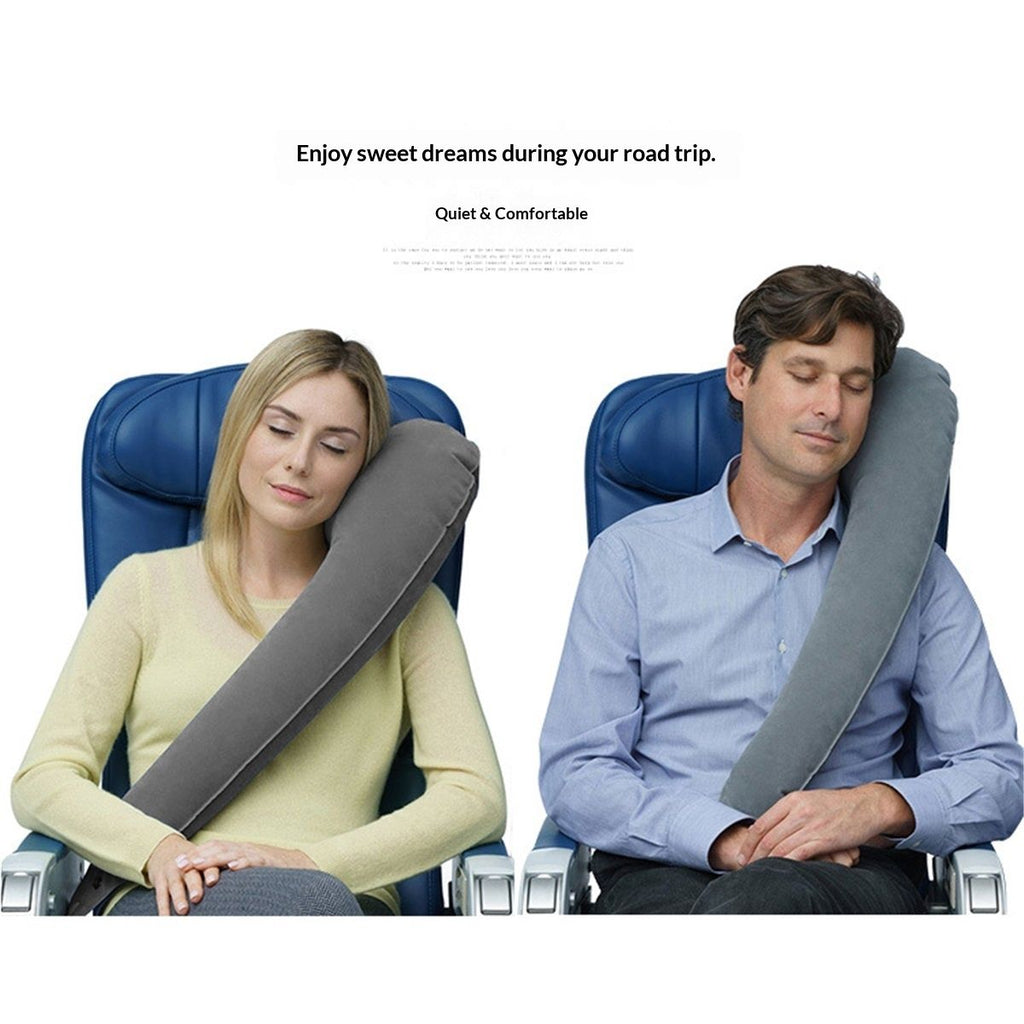 Ultimate Inflatable Travel Neck & Body Pillow - Travel Essentials, Comfort and Upper Body Support, Airplane Neck Pillow for Long Flight, Straps to Airplane Seat & Car, for All Ages - Grey