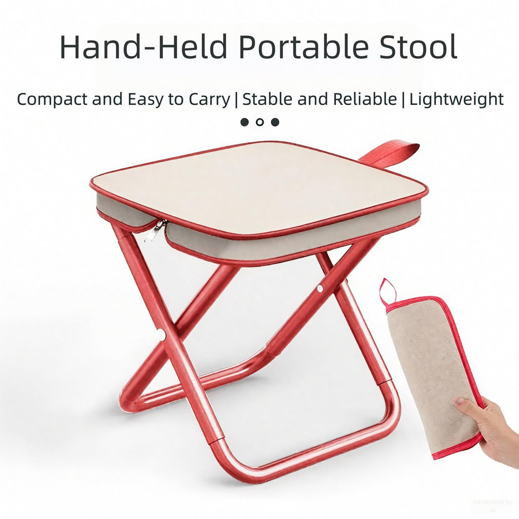Camping Stool Portable Folding Stool with Carry Bag   Portable Stool for Camping Fishing Hiking BBQ Red (thickened carbon steel pipe - thickened chair surface)